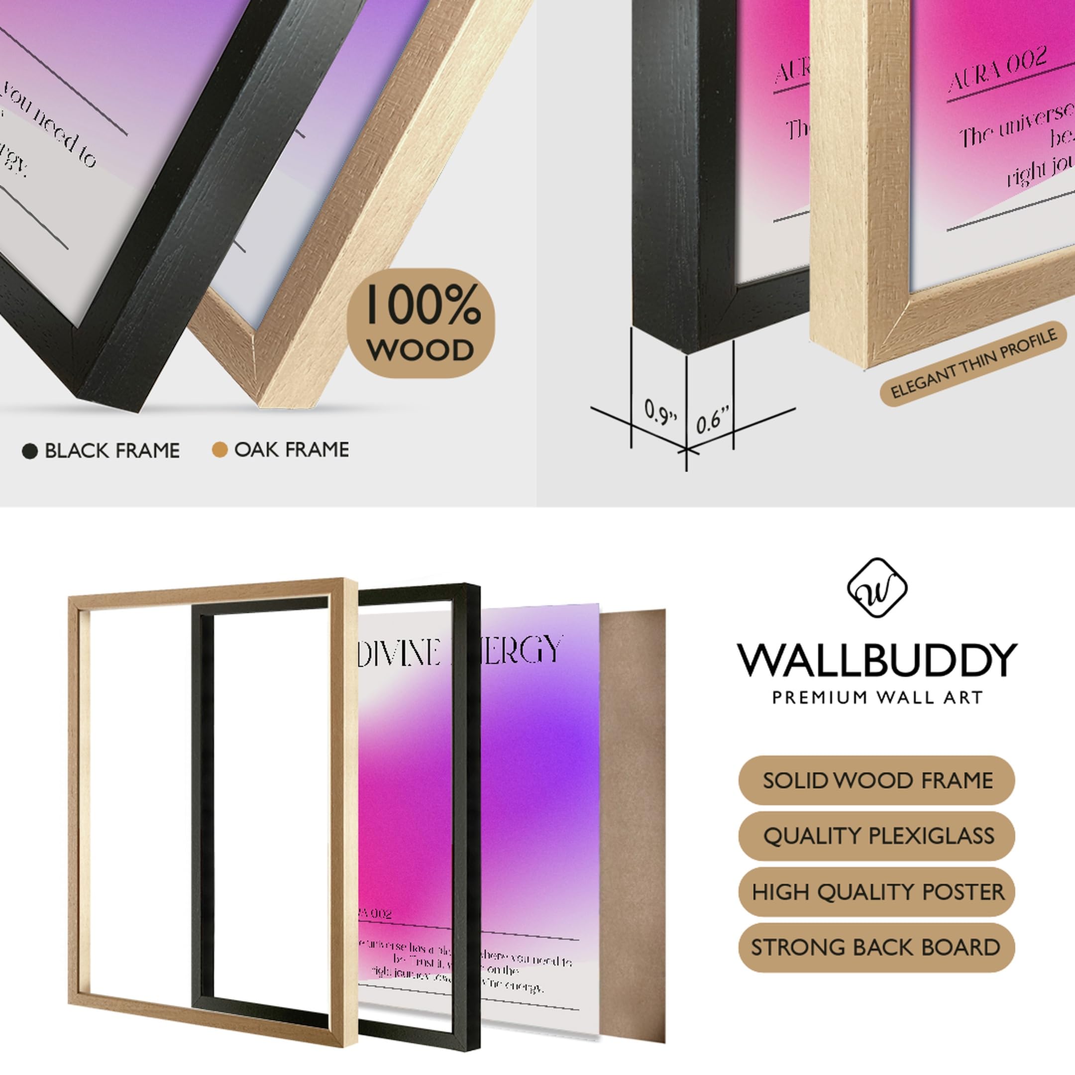 Wallbuddy Stampa d'Arte Mura Gradient Energetico (30 x 40 cm, Cornice nera)