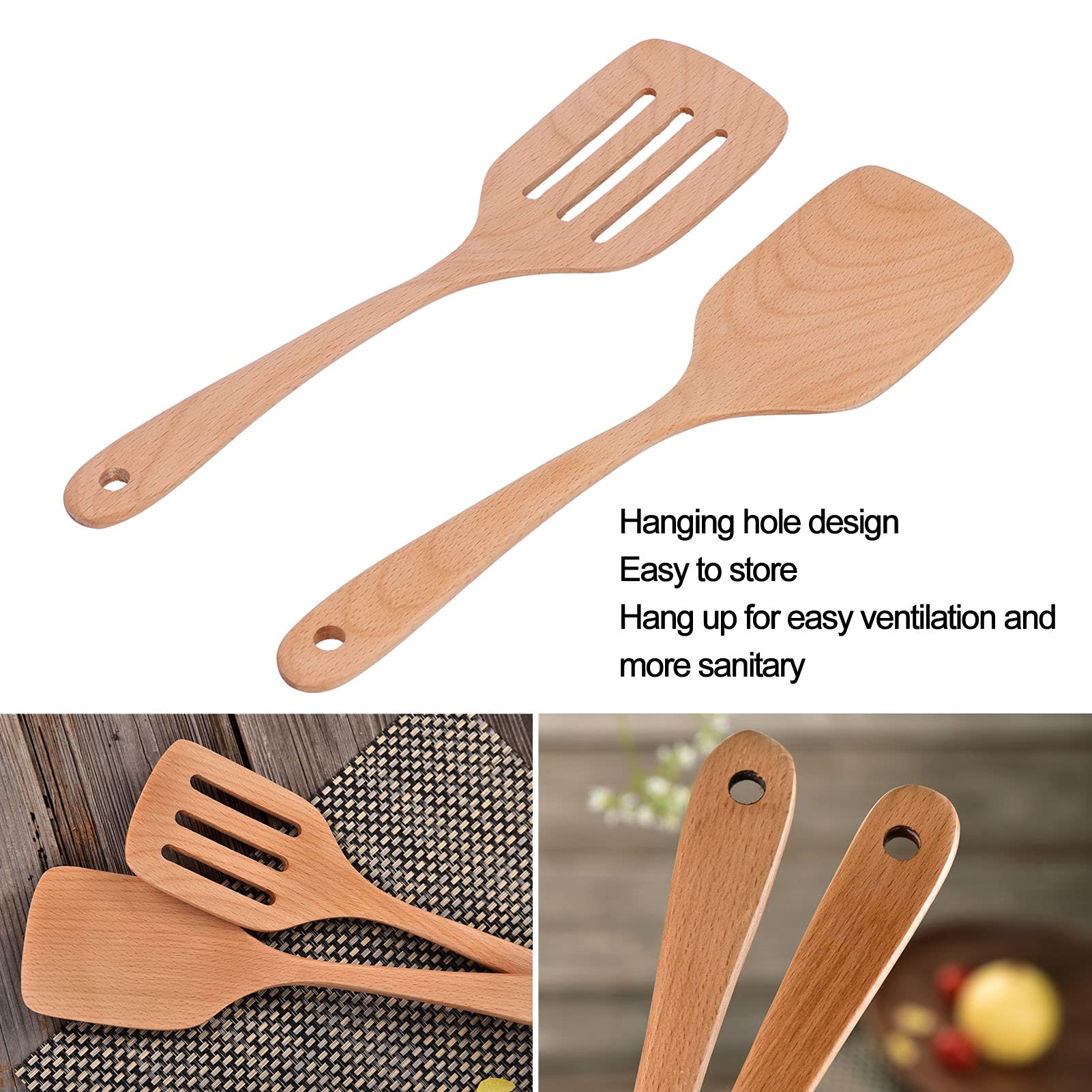 2 Spatole In Legno Per Cucina – 33 Cm – Utensili Piatto Per Pentole Antiaderenti - 4