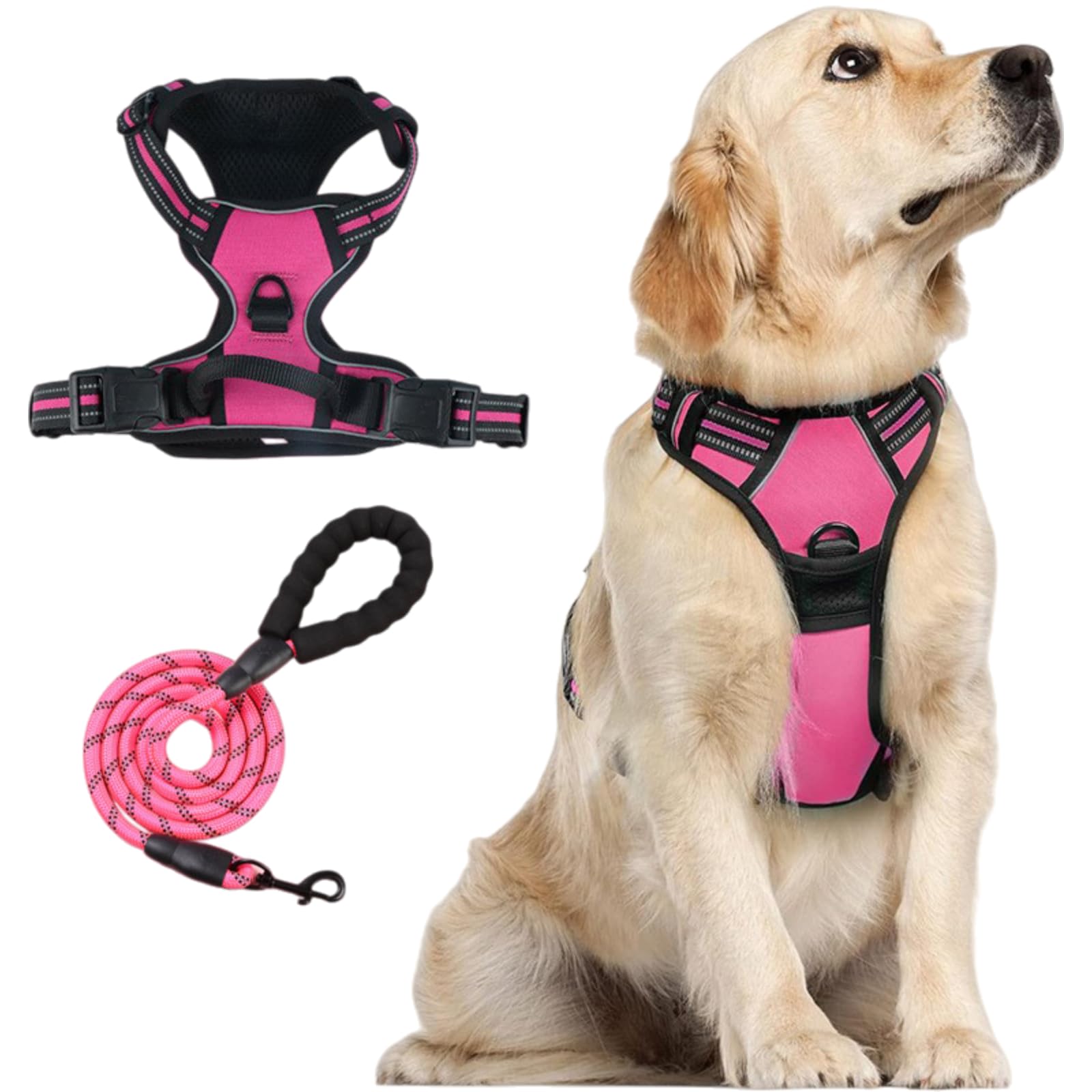 PawSafe No Pull Dog Harness-Adjustable soft dog harness, allowing control without pulling, suitable for dogs (Pink,M)