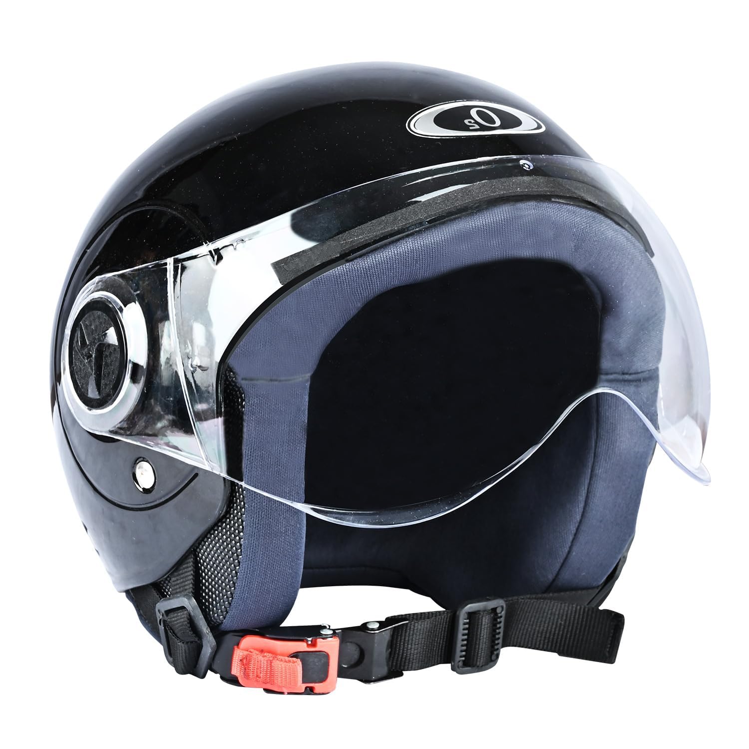 O2 Open Face / Half face Helmet Unisex for Bike Women Men ISI Certified with Clear Visor Metallic Smooth Finish Lightweight & Compact (Black, 580mm Medium)