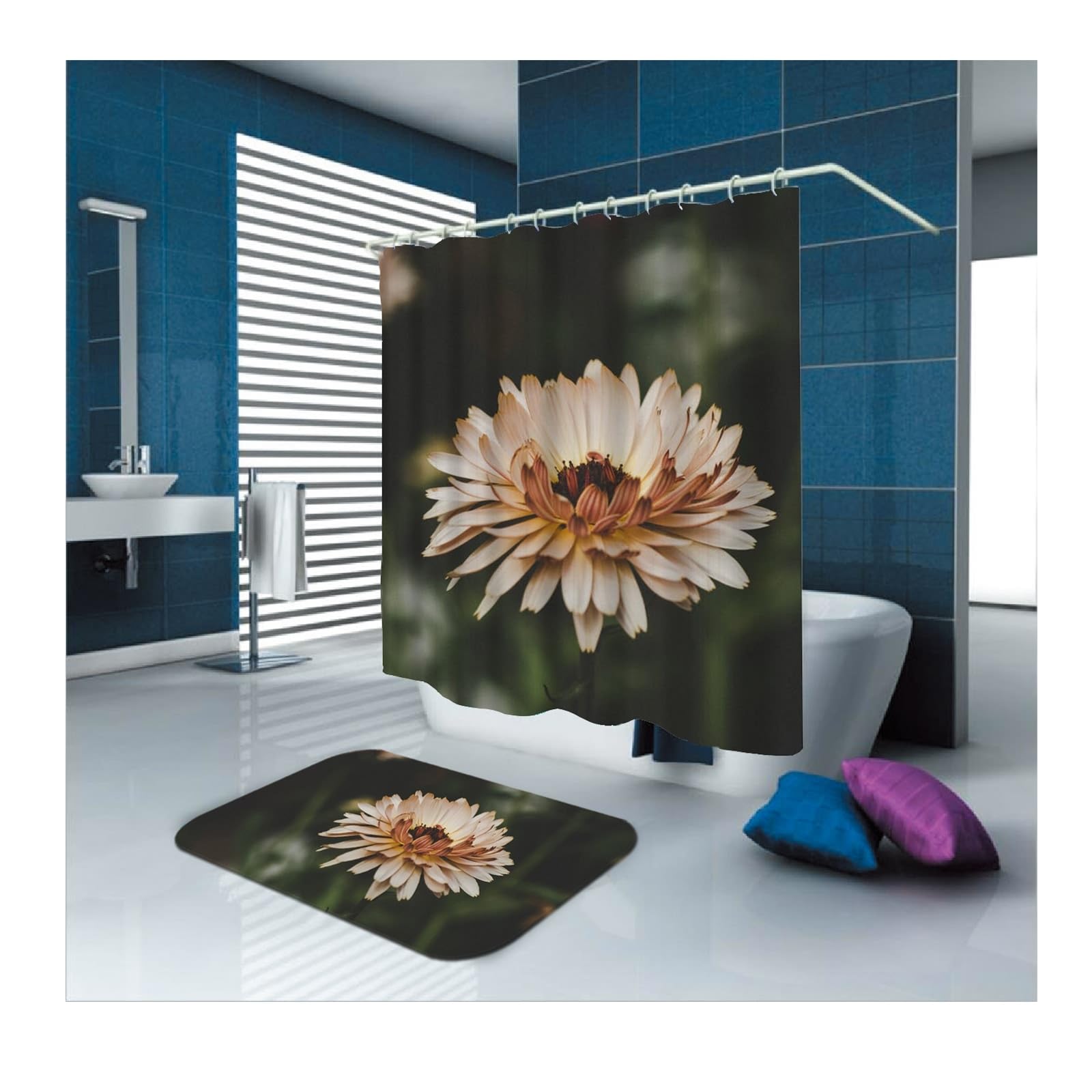 Rideau de douche beige anti-éclaboussures 90x180 cm en polyester pour petite salle de bain