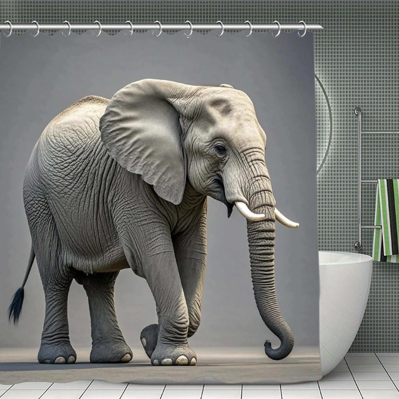 FekiLoot Elephant Shower Curtain Minimalist Aesthetic Bath Curtain with Hooks Simple Water Resistant Bathroom Shower Curtains Cute Blackout Privacy Curtains Cloth Curtain