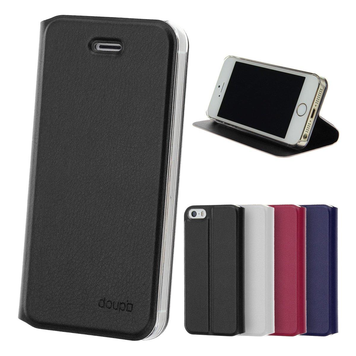 doupi Flip Cover for iPhone 4 / 4S, Magnet Protective Flip Case Book Style Screen Protector Stand, black, iPhone 4/4S