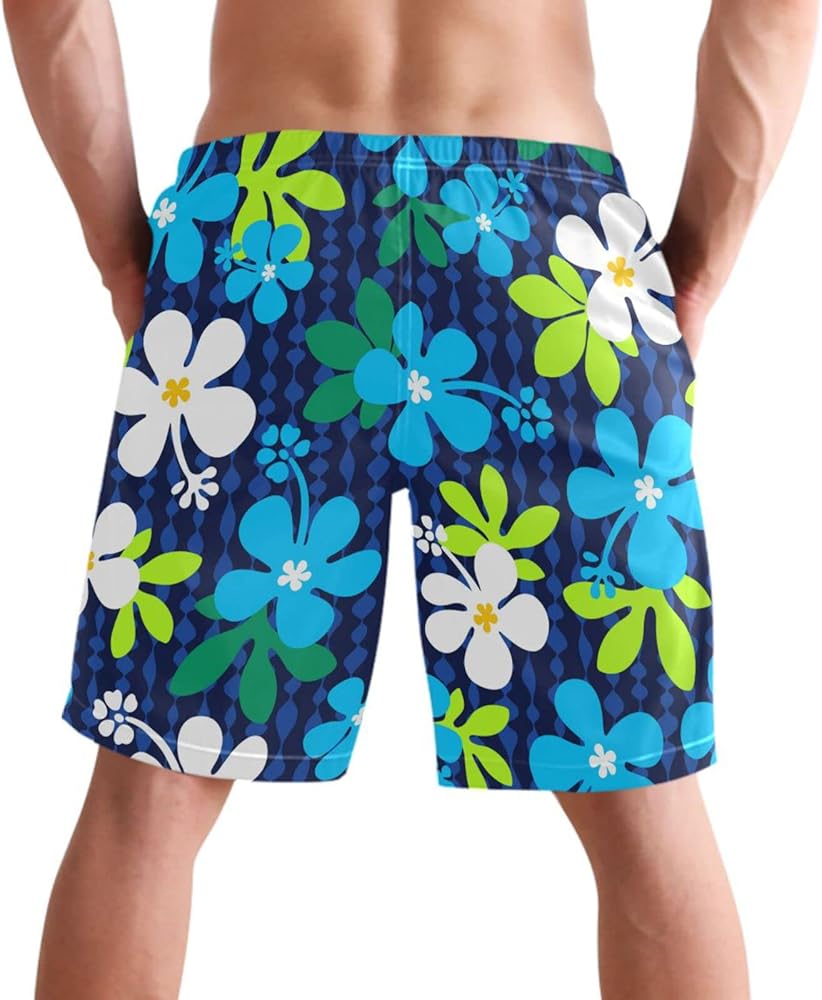 Amazon.com: visesunny Blue White Hibiscus Flower Pattern Men's