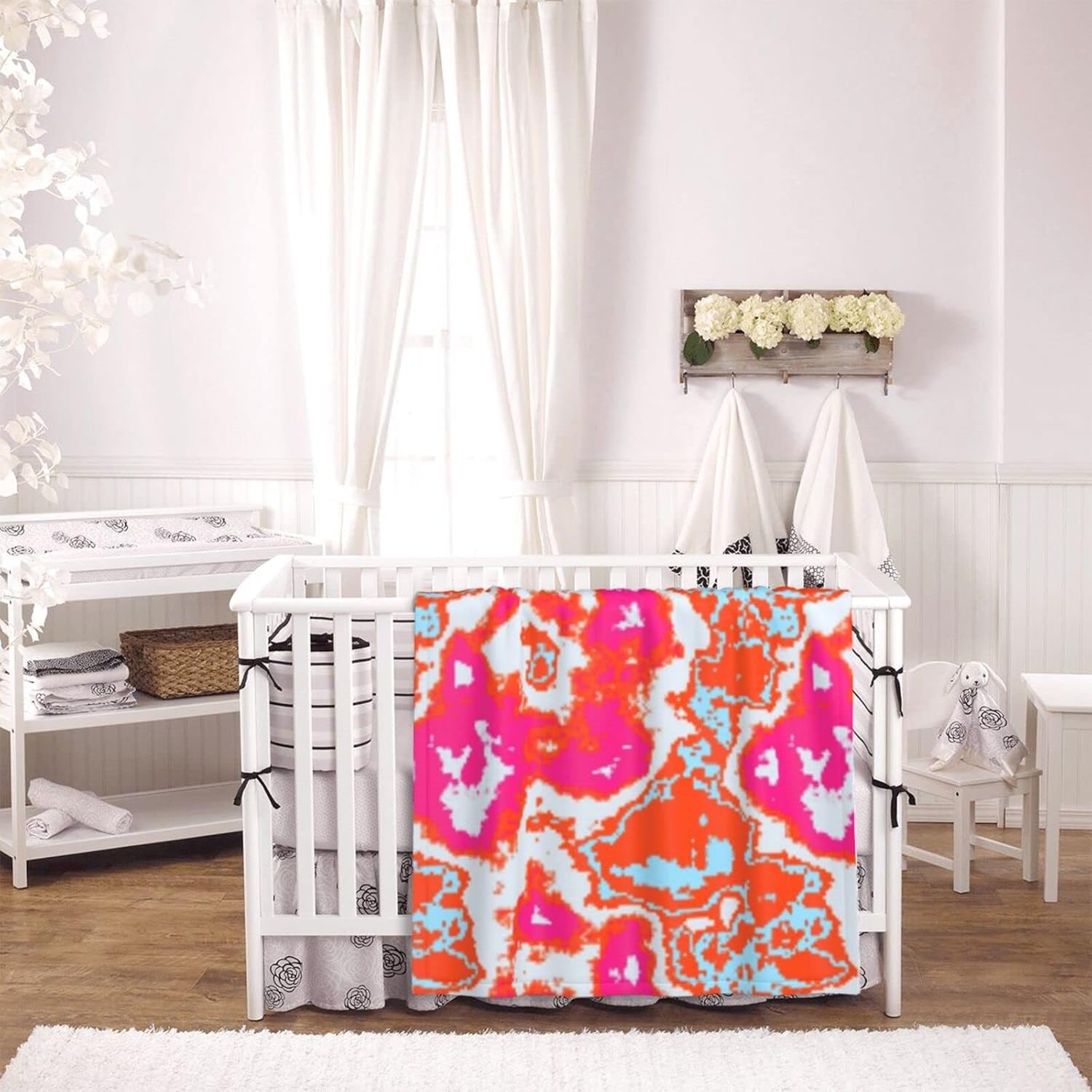 DKJlitter Baby Blanket for Boys Girls, Modern Abstract Orange Pink Blue Pattern Super Soft Comfy Toddler Baby Newborn Double Layer Blanket Shower Gifts for Stroller & Crib 30 x 40 Inch