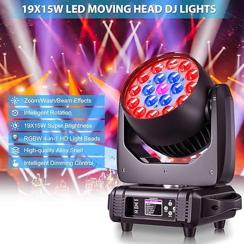 Miniatura 2 de HOLDLAMP Luces de cabeza móvil de 19 x 15 W, RGBW, 4 en 1, luz LED de escenario con efecto de lavado de haz de zoom por control automático DMX