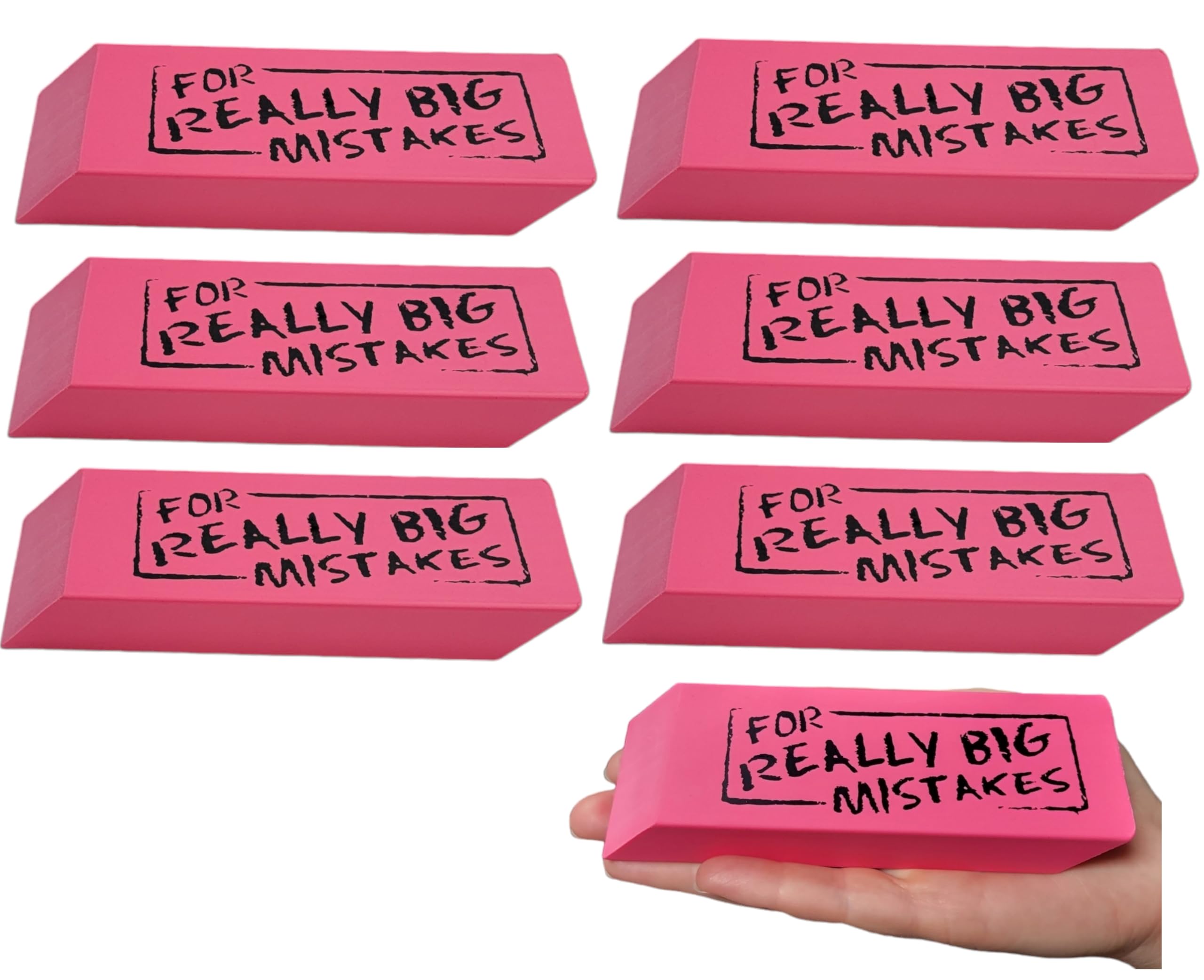Jumbo Big for Really Big Mistakes Wedge Pink Erasers (5.5" x 2") Large Pencil Rubber Eraser Back to School Stationery Supplies, Joke Gag Gift for Work