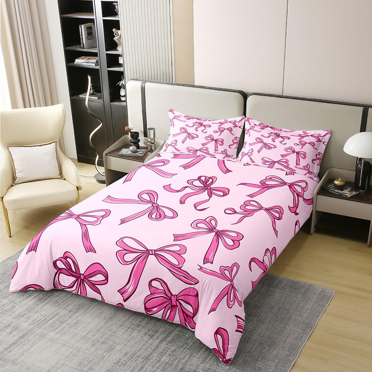Homewish Urocza różowa kokarda king size pościel kokardka księżniczka bawełna poszewka na kołdrę zestaw dla dziewczynek dzieci wstążka różowa kokarda węzeł poszewka na kołdrę dla nastolatków dzieci