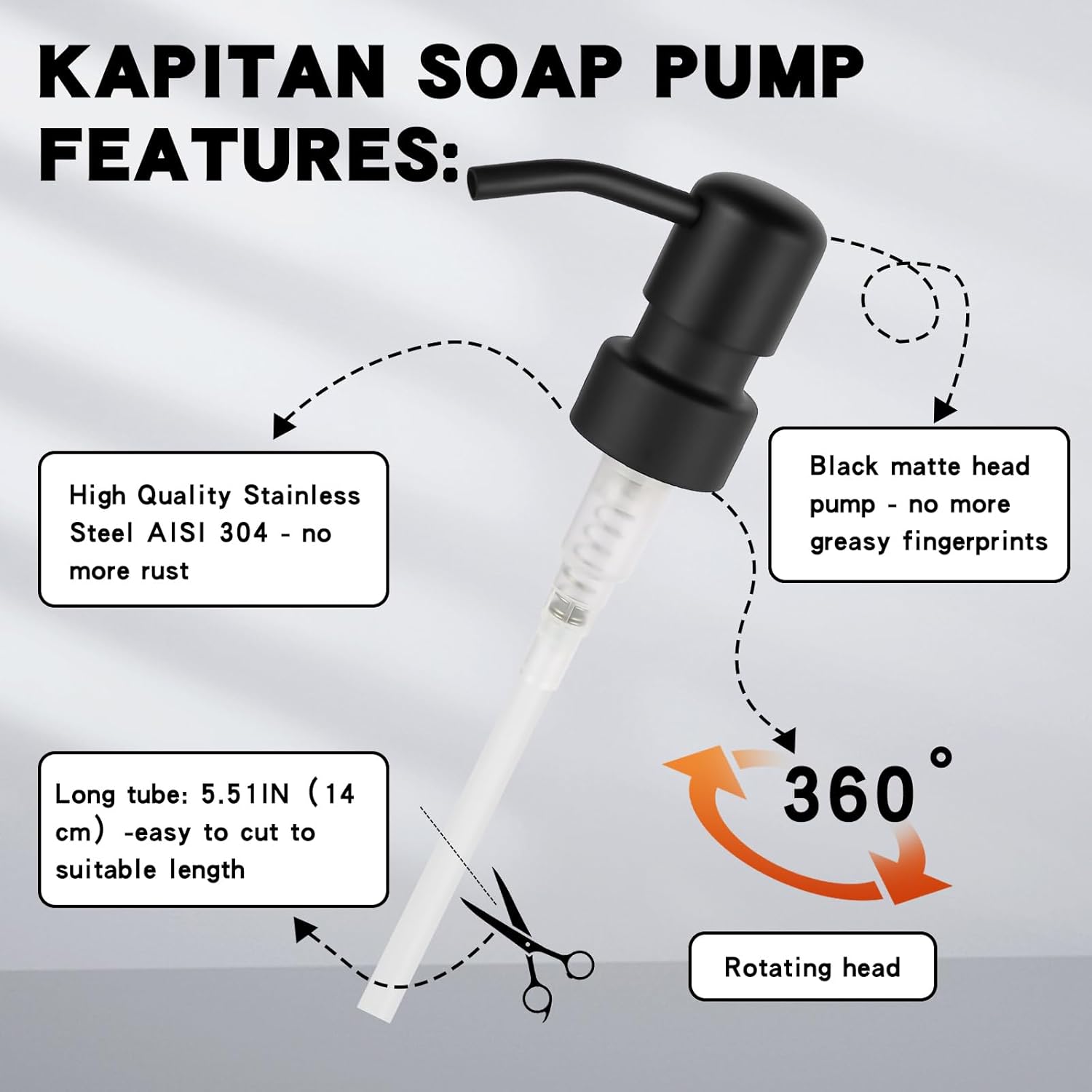 2PCS Stainless Steel Black Soap and Lotion Dispensers Pump Replacement,Smooth Action Replacement for Round 1.1in (28 mm) Neck Bottles,Rust Proof&Leak Proof