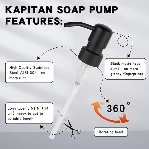 Miniatura 6 de Paquete de 2 bombas dispensadoras de jabón y loción de acero inoxidable, cabezales de bomba de repuesto para botellas de loción, boca de 1.102 in