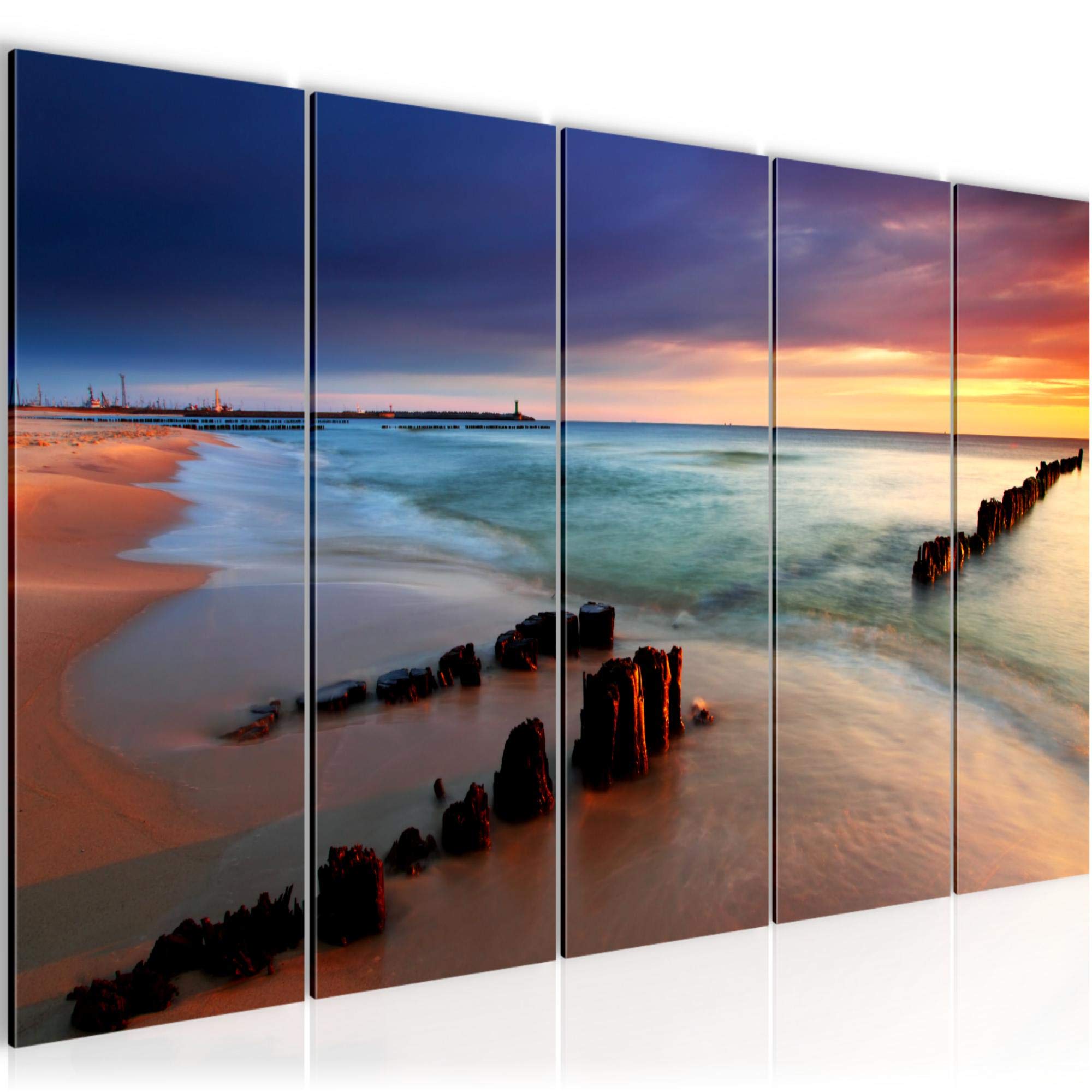 Tableau de mer XXL bleu rose pour habiller un grand mur vide Runa Art 5 parties