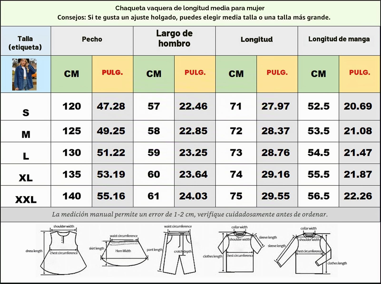 Mujer Oversize Media Vaquera Chaqueta Manga Larga Conjuntos