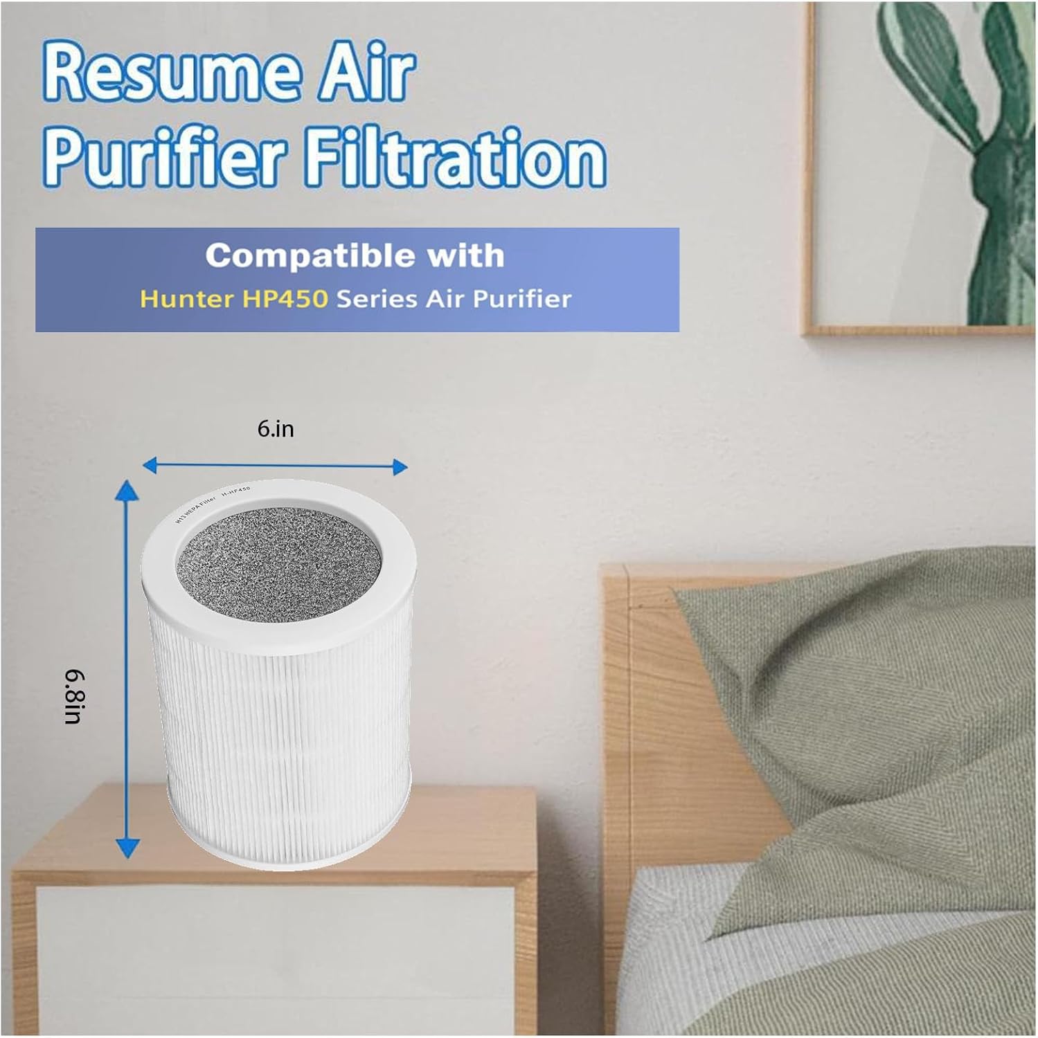 HP450 Filter Replacement For Hunter HP450UV / H-HF450-VP Cylindrical Tower Air Purifie, 2 H13 True H-EPA Filter + 4 x Activated carbon, used for Kitchen,Living Room,Bedroom,Office - Image 9
