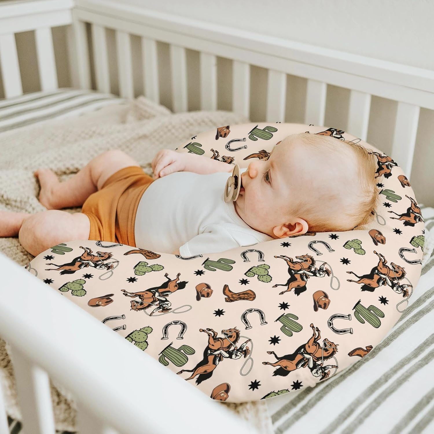 Country Western Nursing Pillow Covers for Boy Girl Cowboy Hat Boots Horse Cactus Nursing Pillow Slipcovers for Breastfeeding Pillows Wild West Desert Soft Stretchy Removable Covers for Newborn Infant image 5