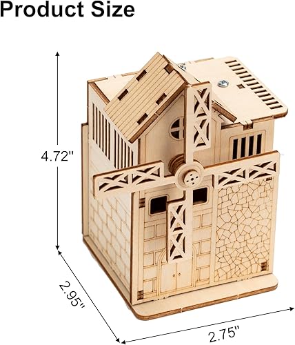 Miniatura 6 de CYAZOO - Rompecabezas de madera 3D para adultos, kit de modelo de molino de viento DIY con música que se puede girar, caja de música, rompecabezas