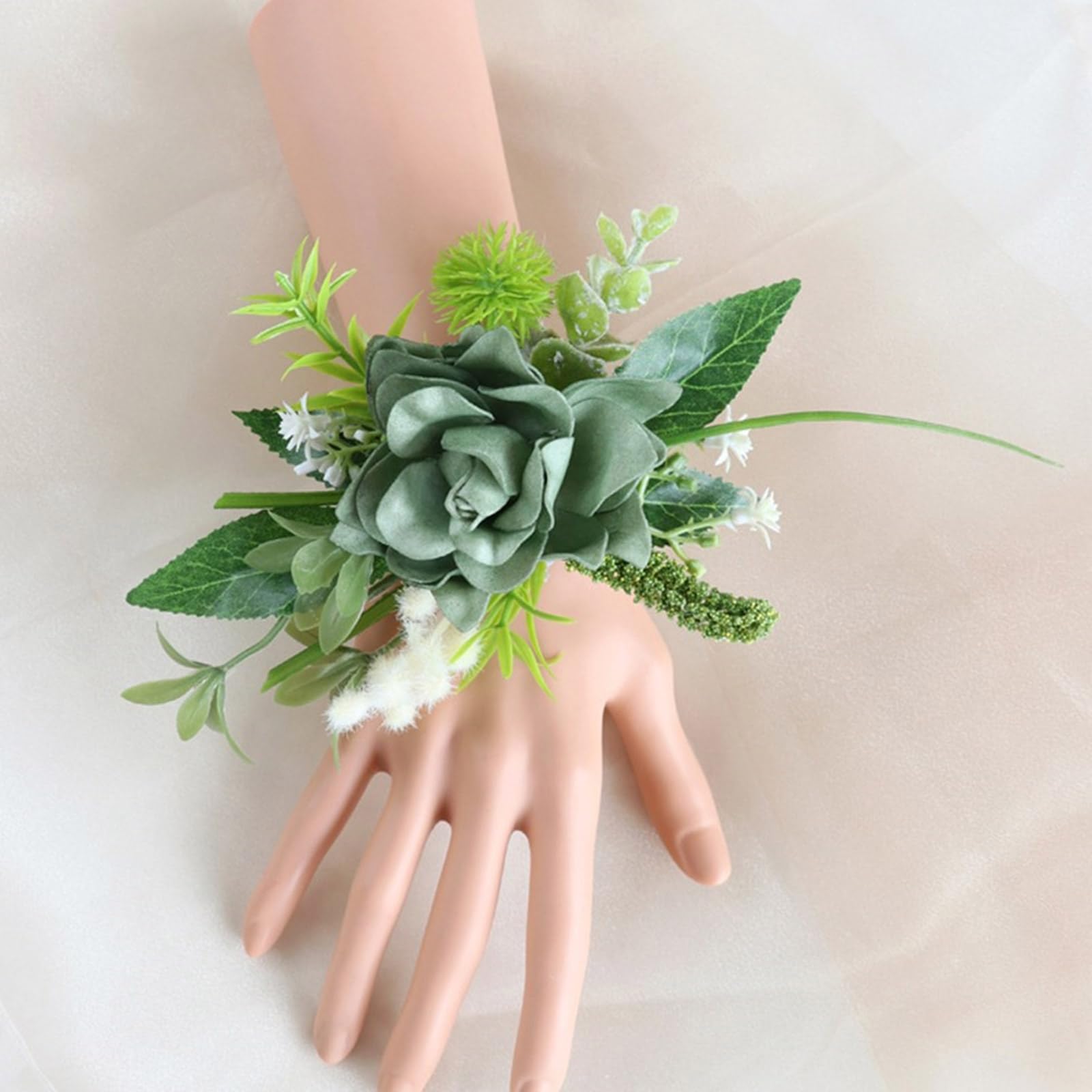 Delicato bouquet da polso da sposa con fiore per testimoni dello sposo, fiore all'occhiello artificiale, braccialetto per corpetto per feste, 6 pezzi