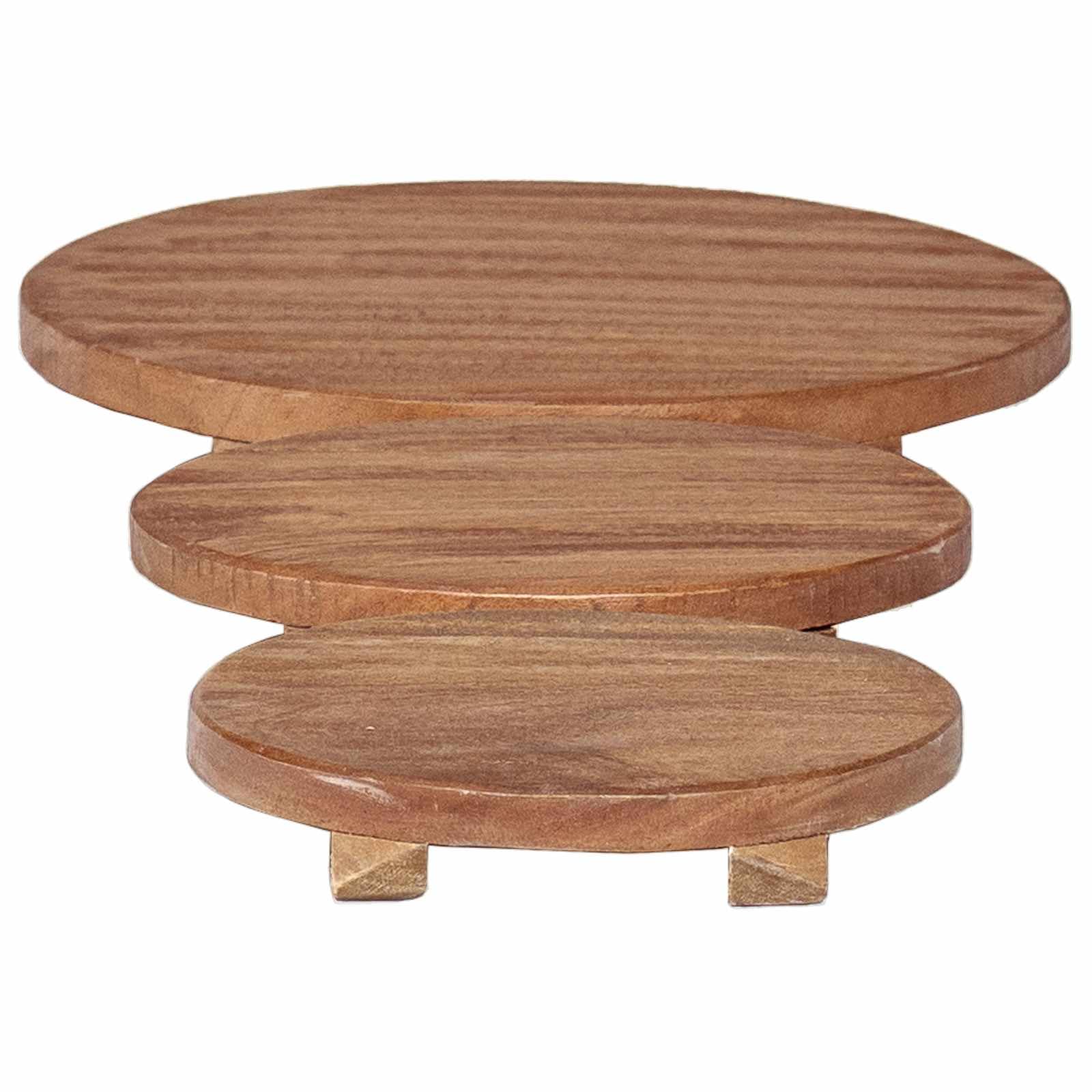 Sgabello per piante, 3 pezzi, in legno di mogano naturale | Per interni ed esterni, oliato, resistente alle intemperie, 29 cm, 21 cm, 18 cm di altezza
