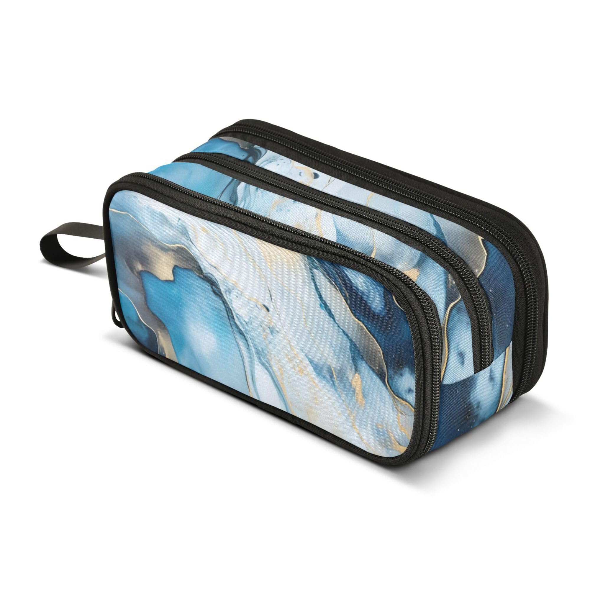 ALAZA Large Pencil Case, Big Capacity Pencil Bag Pen Pouch Holder 3 Compartments,Marble Blue School Office Supplies Stationery Makeup Bag Storage Organizer for Students Girls Boys Women Men โ image 1