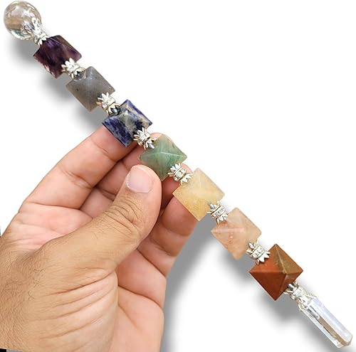 Miniatura 3 de Varita de cristal curativo de 7 chakras, potente equilibrio de energía y limpieza de aura, espiritual, reiki, meditación (disco de 7 chakras)