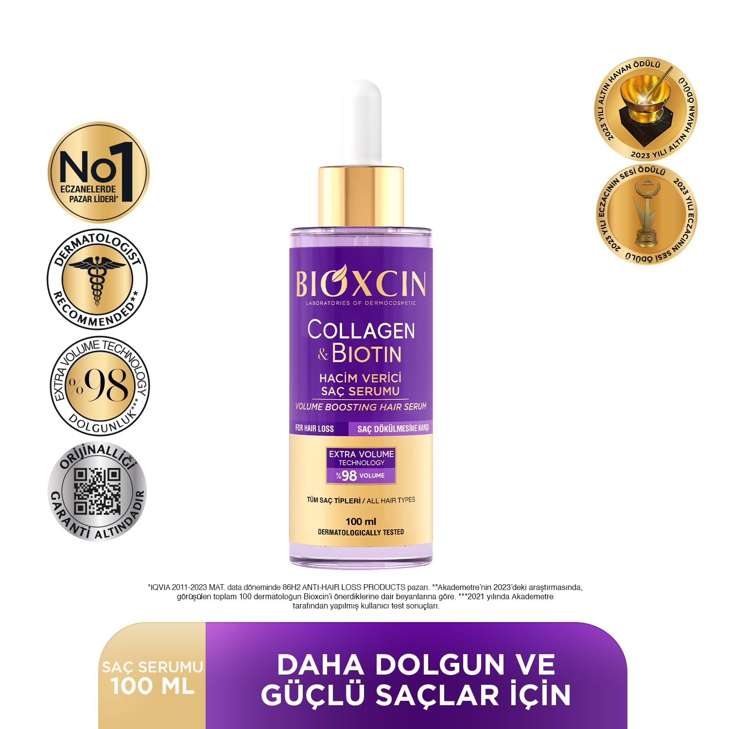 Bioxcin Collagen & Biotin Saç Serumu 100 ml – Saç Dökülmesine Karşı, Hacimlendirici, Hidrolize Kolajen, Biotin ve BioComplex B11 İçerikli (2 paketi)
