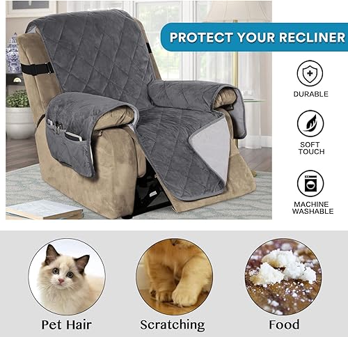 Miniatura 3 de Flamingo P Fundas reclinables de terciopelo antideslizante para sofá reclinable de hasta 22 pulgadas, protector de muebles con correas elásticas de