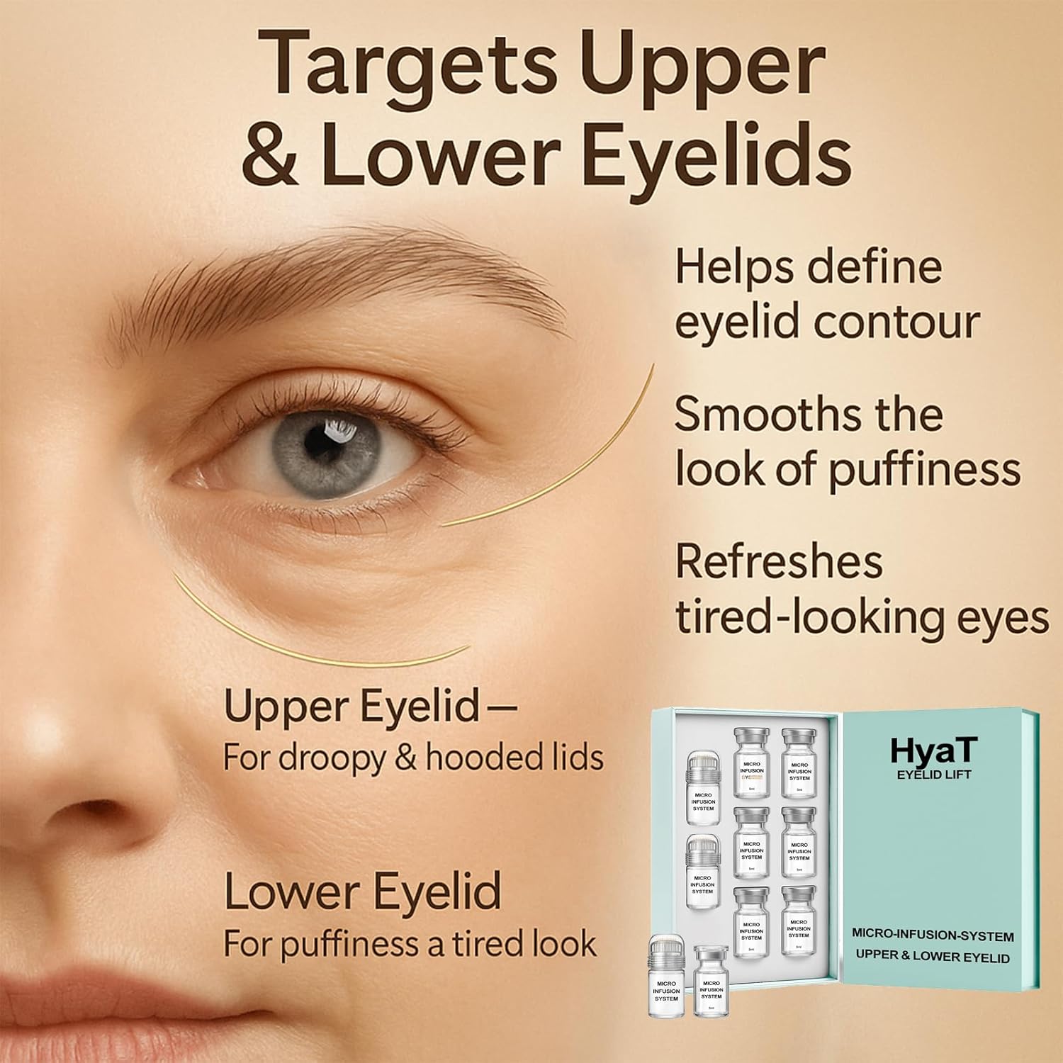 Hyat Eyelid Lift Serum - Upper & Lower Eyelid Micro In-fusion System with Retinol & Hyaluronic Acid for Firmer, Smoother Looking Eyes (Medium) - Image 2