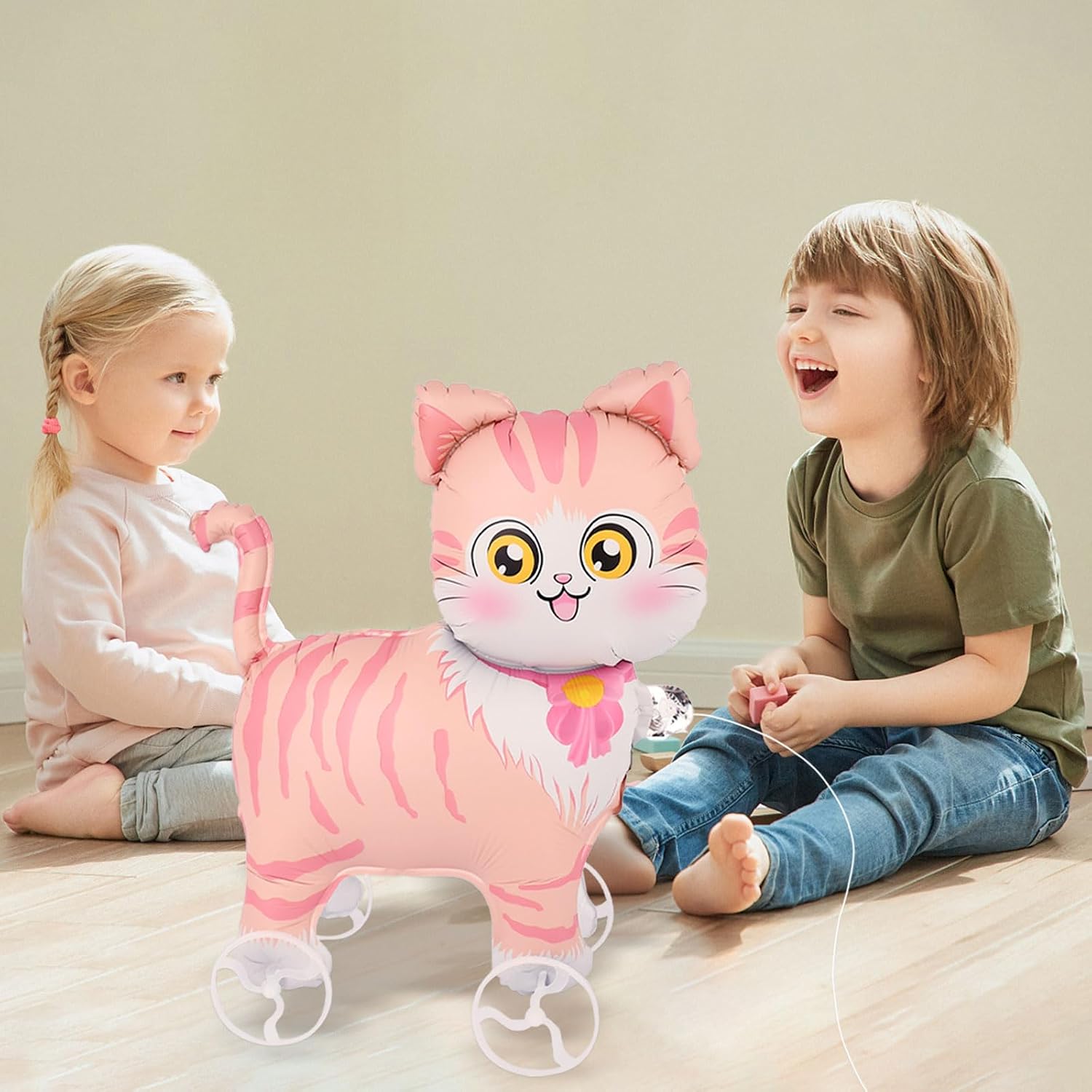Walking Kitten Foil Balloons With Wheels Standing pet Kitten animal balloon Cute Kitty Mylar Balloons for Jungle Safari baby Shower Animal Theme Birthday Party Decorations Supplies image 3