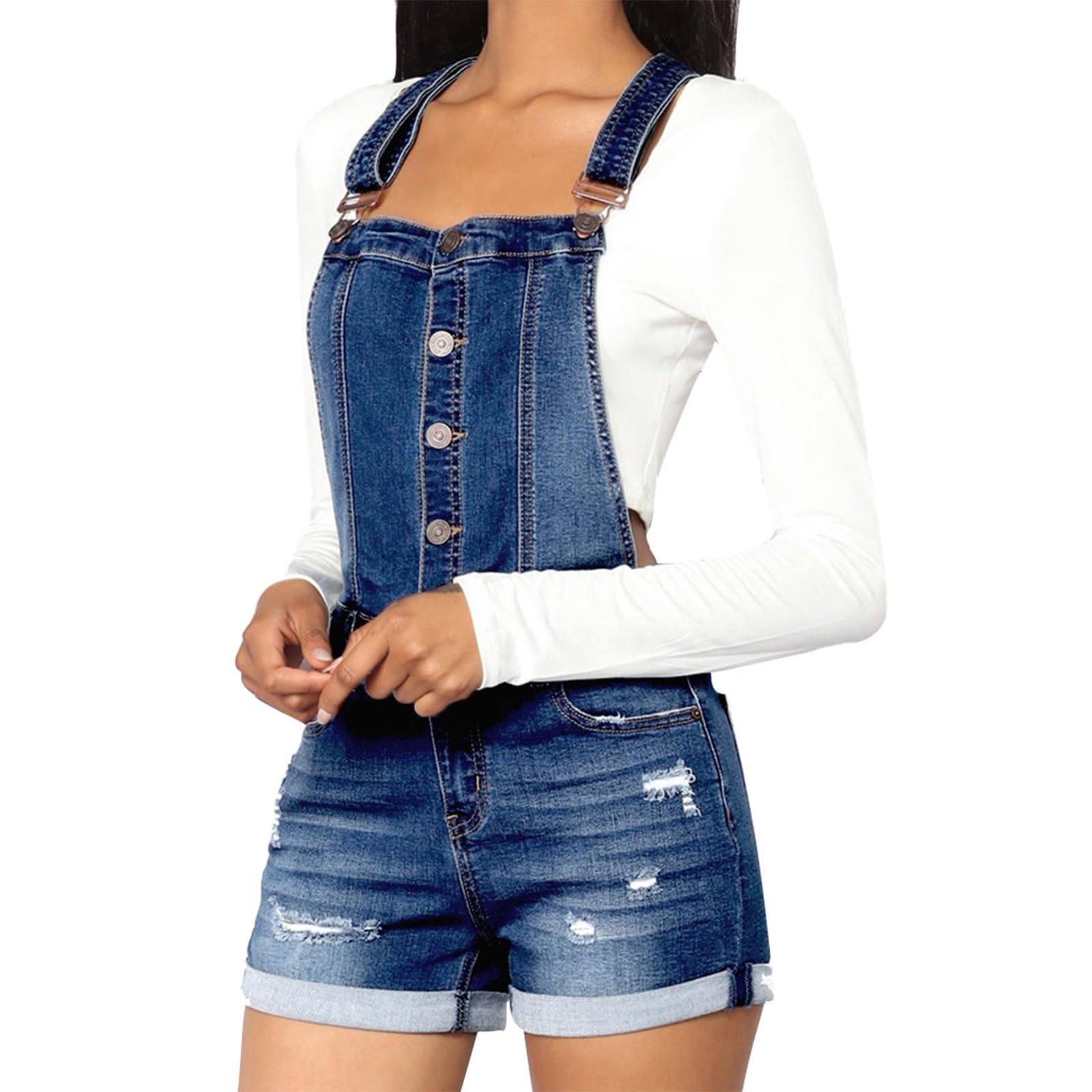 Peto de verano para mujer, pantalones vaqueros cortos, pantalones vaqueros cómodos y elásticos, con correas de hebilla, cómodos, pantalones cortos cargo con tirantes, mono vaquero para mujer