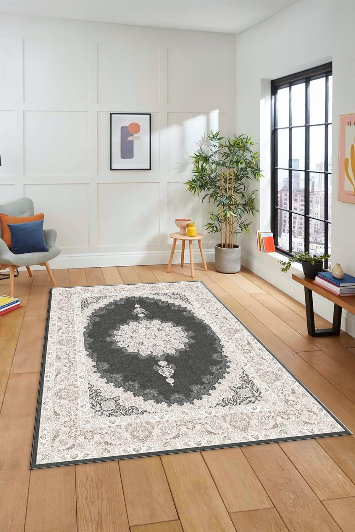 Evdeya Dijital Kaymaz Yıkanabilir Göbekli Klasik Desen Mutfak Salon Halısı KLASİK-03, Vizon, 100 x 300