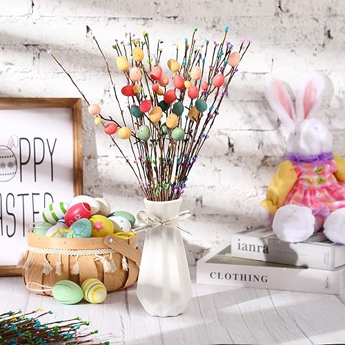 Miniatura 6 de 40 piezas de vid artificial de Pascua con huevos de Pascua pastel y bayas, tallos florales decorativos de primavera, palillos florales de Pascua,