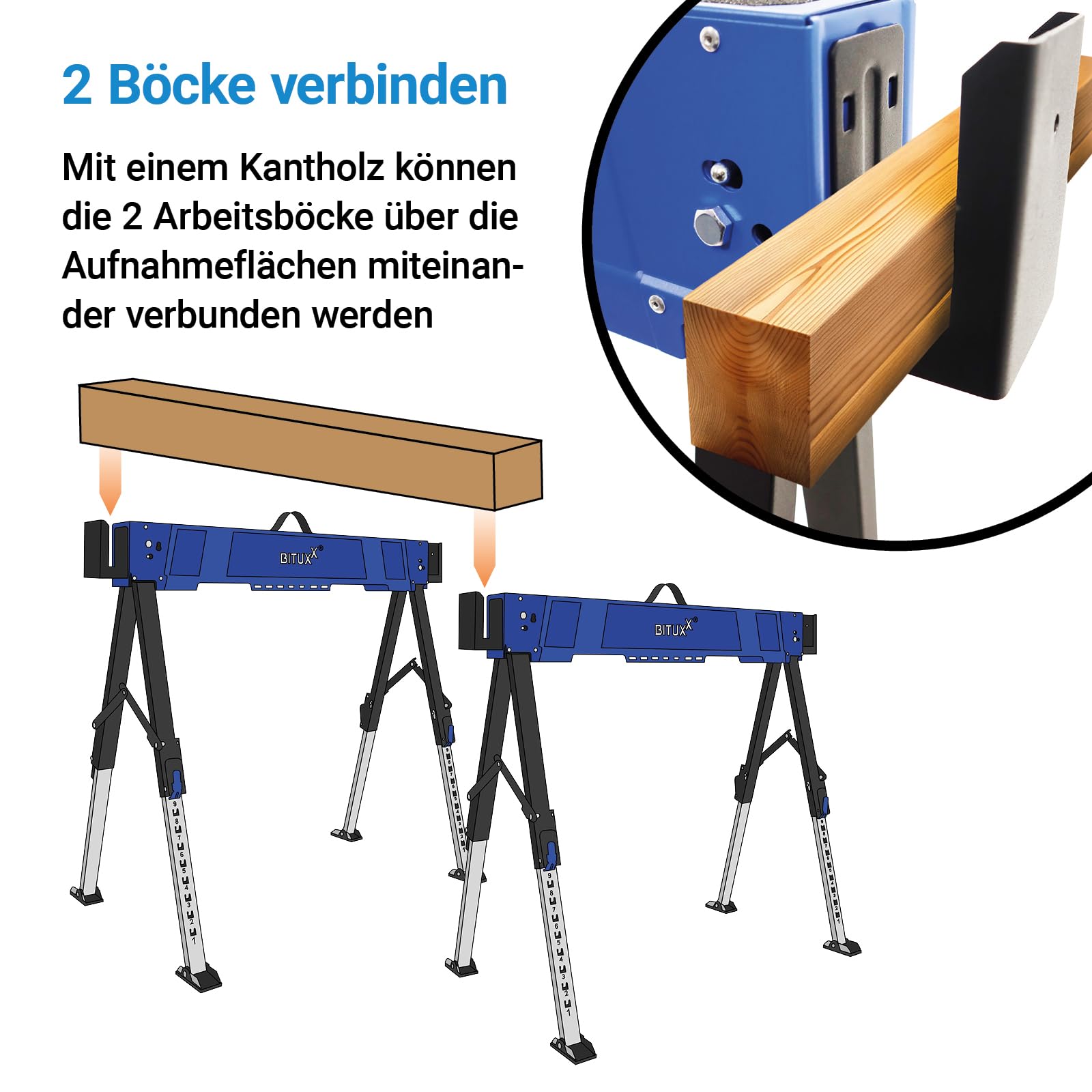 Bituxx 2X Arbeitsbock Bock Gerüstbock Klappbock Tischbock Malerbock 600Kg Klappbar Höhenverstellbar 62-87cm