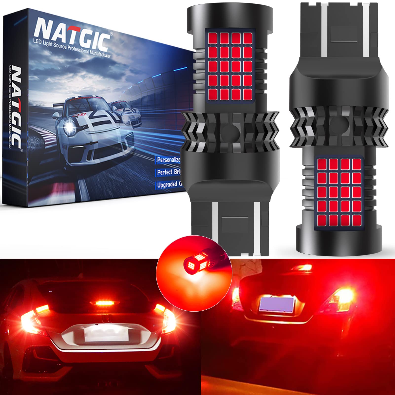 Bombillas LED 7443 W21/5W Canbus rojo para faros de luces de marcha atrás y pilotos traseros 8