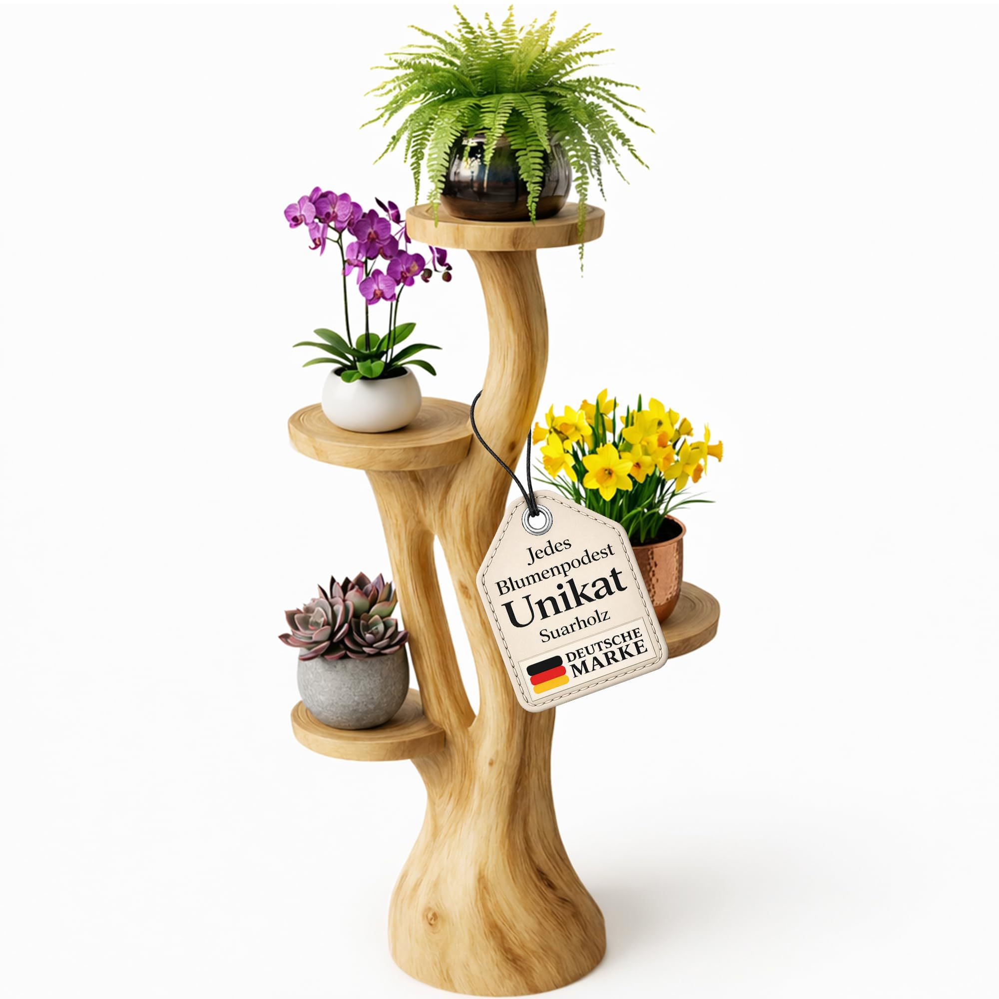 Blumenständer Blumentreppe Blumenpodest Blumenhocker Pflanzen Blumen Deko Treppe Holz Massivholz Suar mit 4 Ablagen Höhe 95cm Pflanzenetagere Pflanzenständer