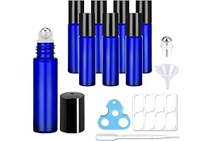 Set of 8 Refillable 10ml Glass Essential Oil Roller Bottles with Accessories