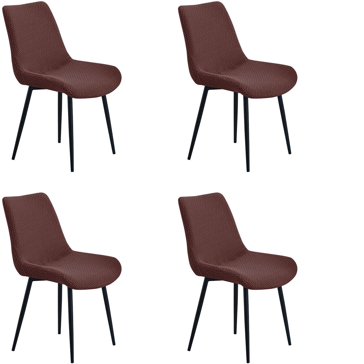 YOPOIY Shell Chair Covers Set of 6 4 2, High Stretch Curved Back Dining Chair Slipcovers, Mid Century Modern Armless Accent Side Chair Furniture Protector (brown,4 PCS)