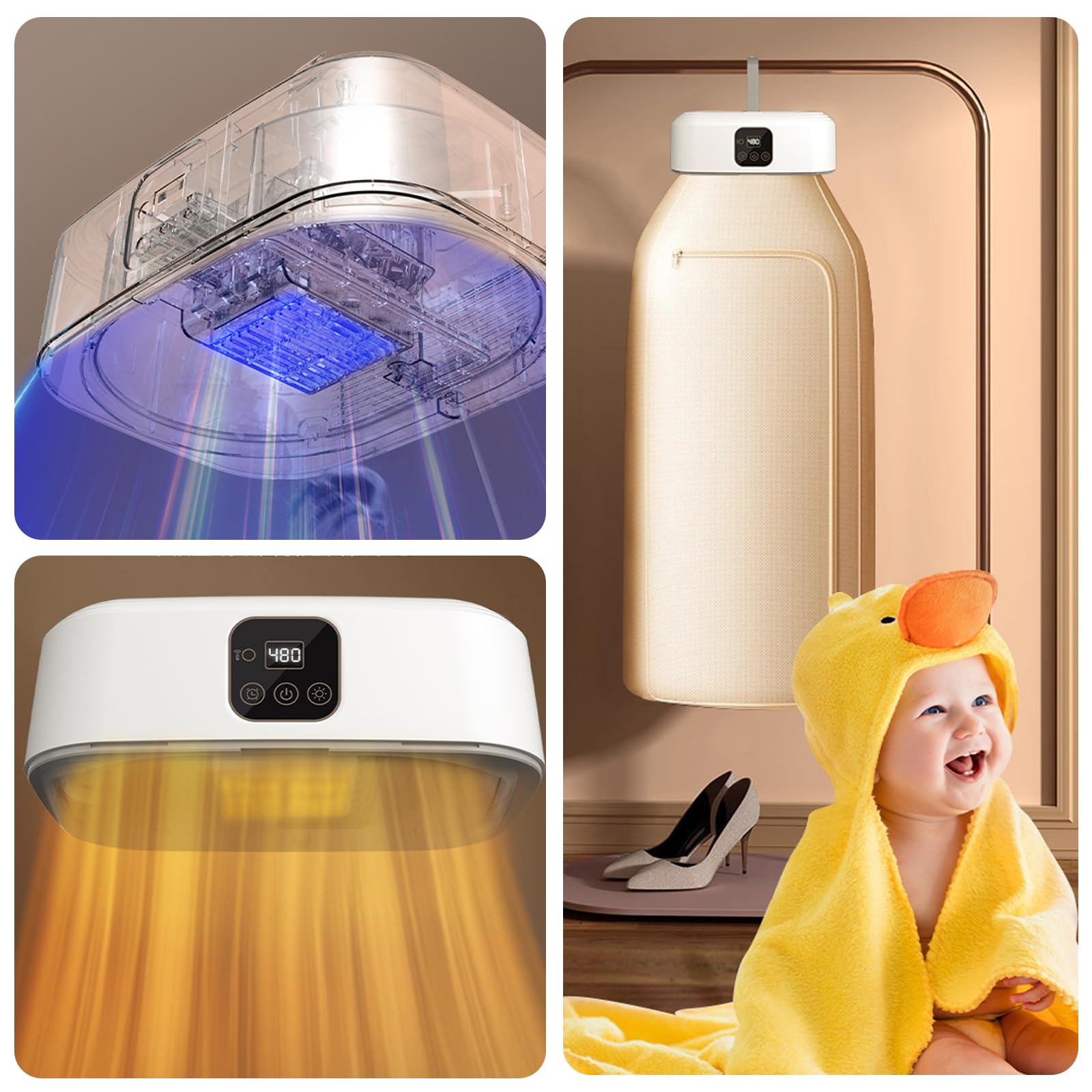 Sèche-linge portable - Petit séchoir à pompe à chaleur électrique avec télécommande - Minuterie de 1 à 8 heures - Arrêt automatique - Sèche-linge pliable - Mini sèche-linge pour appartement, voyage