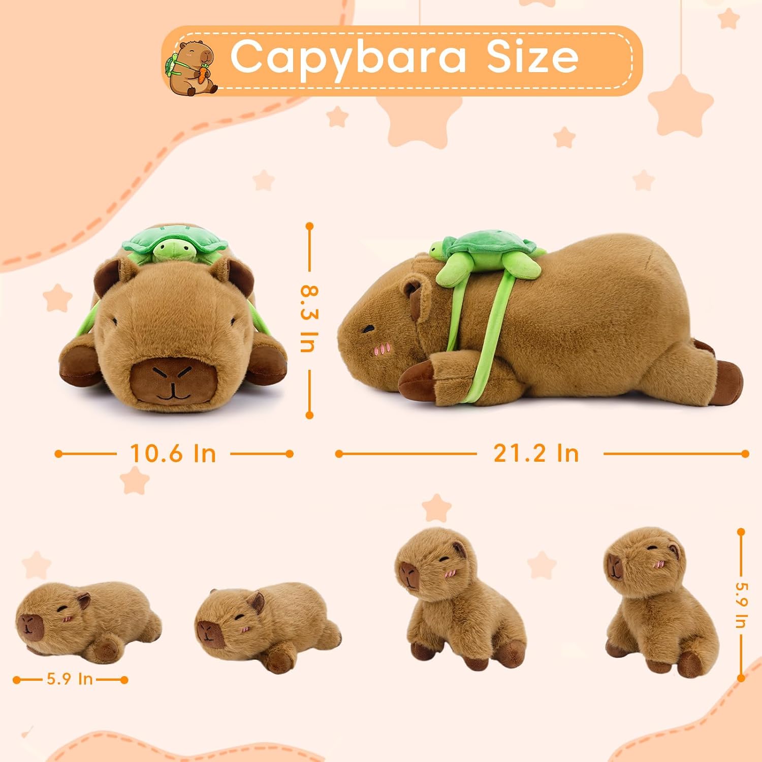 SQEQE Capybara Stuffed Animals with Babies Inside, Capybara Plush with Mommy & 4 Babies, Cute Plushies with Turtle Backpack Decor, Soft Pillow Toy for Kids Adults, Valentines Stuffed Animals
