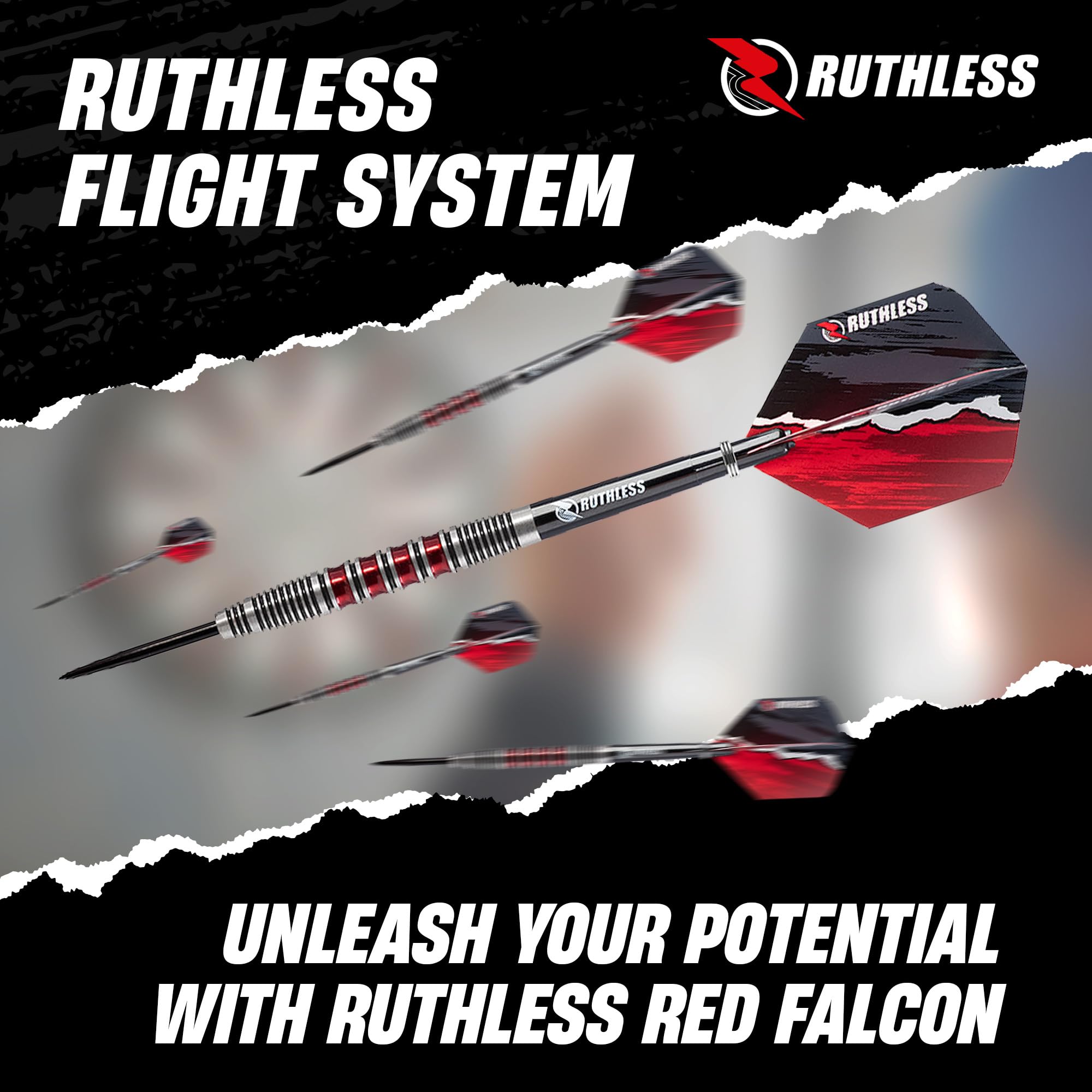 RUTHLESS Red Falcon - Set di freccette professionali in tungsteno, 22 g e 24 g, con alette e steli