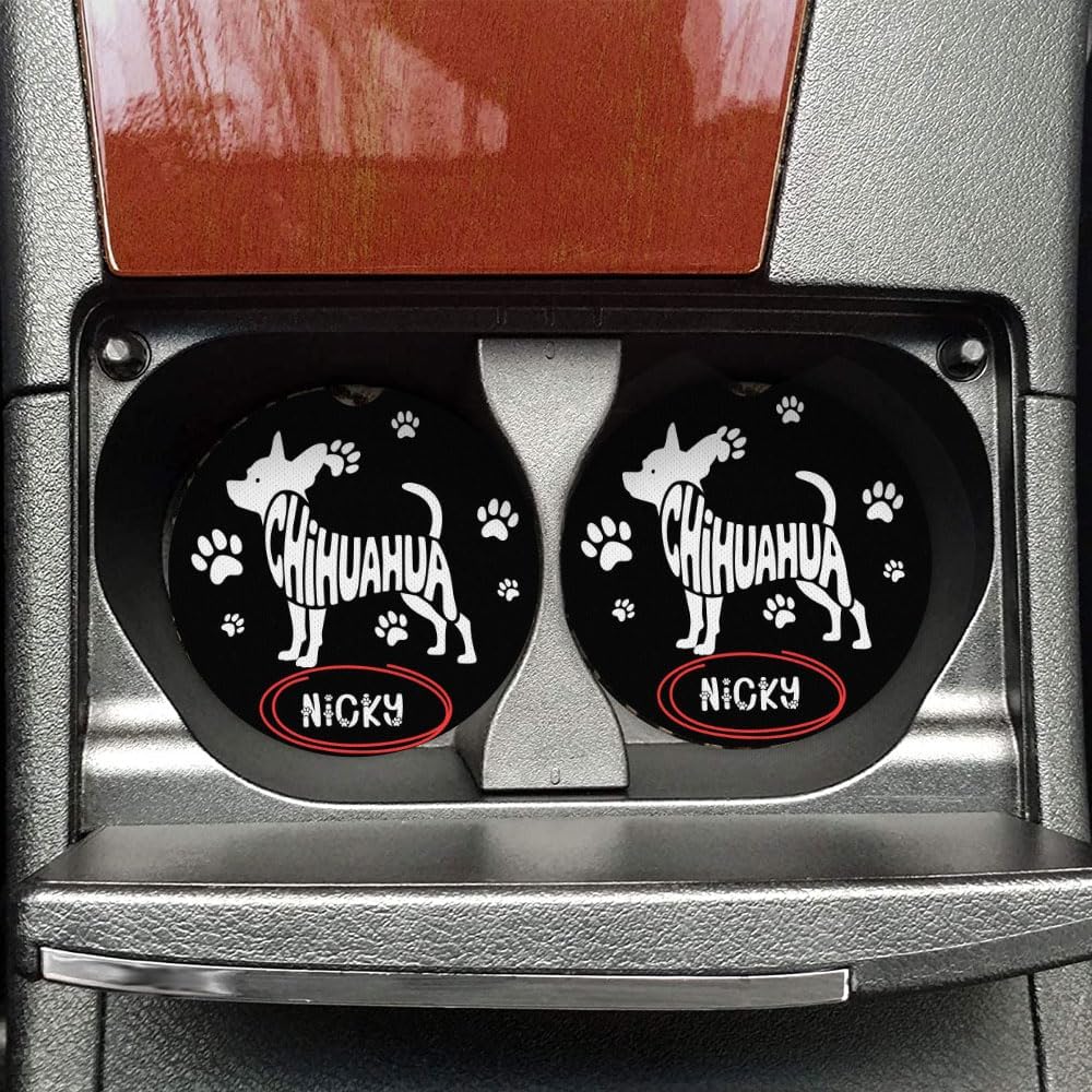 Custom Paw Chihuahua Dog Breeds Automotive Coasters for Drive Enthusiasts Personalized Name Designs Universal Polyester Set for Cars Trucks SUVs Perfect for Pet Lovers image 2