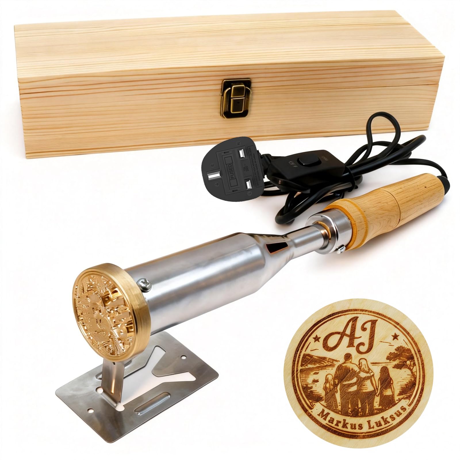 Custom Electric Branding Iron for Woodworking, Personalised Logo Engraving Stamp for Wood, Wood Burning Tool for Crafts, DIY Gift for Hobbyists and Craftsmen with Stand