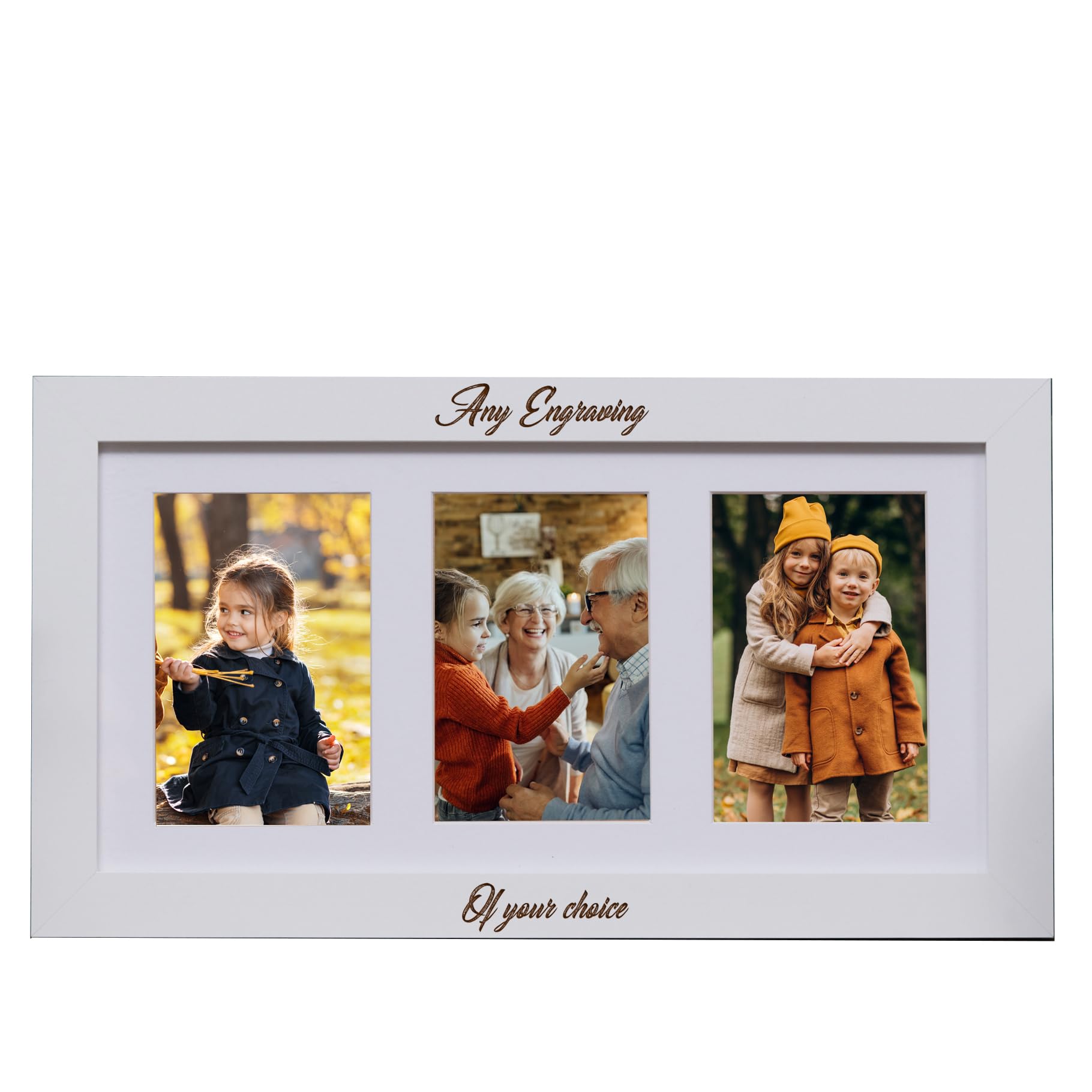 Ukgiftstoreonline White Personalised Wooden Triple Photo 6 X 4 Frame Custom Engraved Any Message C48