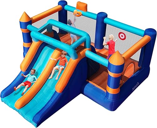 AirMyFun Casa inflable de rebote, casa hinchable con doble tobogán, casa de rebote para saltar, castillo de rebote para niños en interiores y