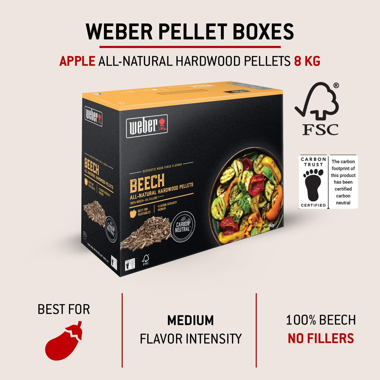 Weber Pellets de Bois Granulés SmokeFire - Pellets Goût Bois de Hêtre, Idéal pour Légumes - Boîte de 8 kg