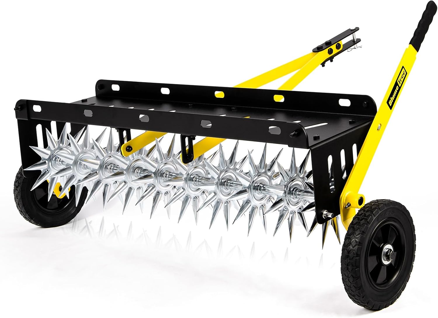 40-Inch Tow Behind Spike Aerator, Pull Behind Lawn Aerator with 10 Galvanized Steel Tines for Aerating Lawns, Soil Penetrator Spikes Tractor with Wheels, Extra-Wide Tow Bar for Garden & Farm