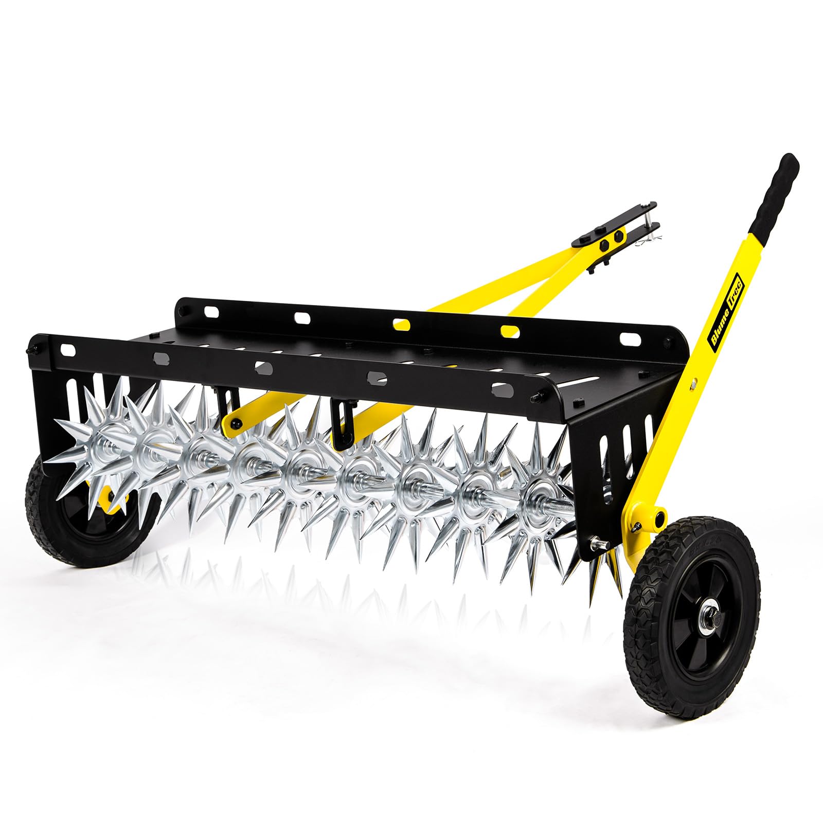 Aeratore da traino da 101 cm, con 10 denti in acciaio zincato per aerare prati, trattore con ruote, gancio di traino extra largo per giardino e fattoria