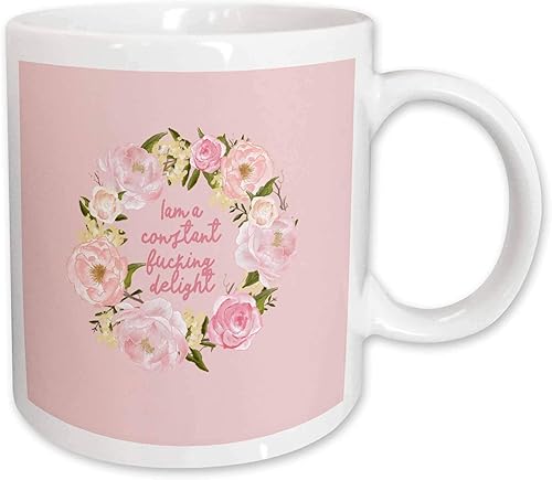 3dRose Pink Floral Girl Power Typography - Iam A Constant Fucking Delight - Tazas (taza_319664_1)
