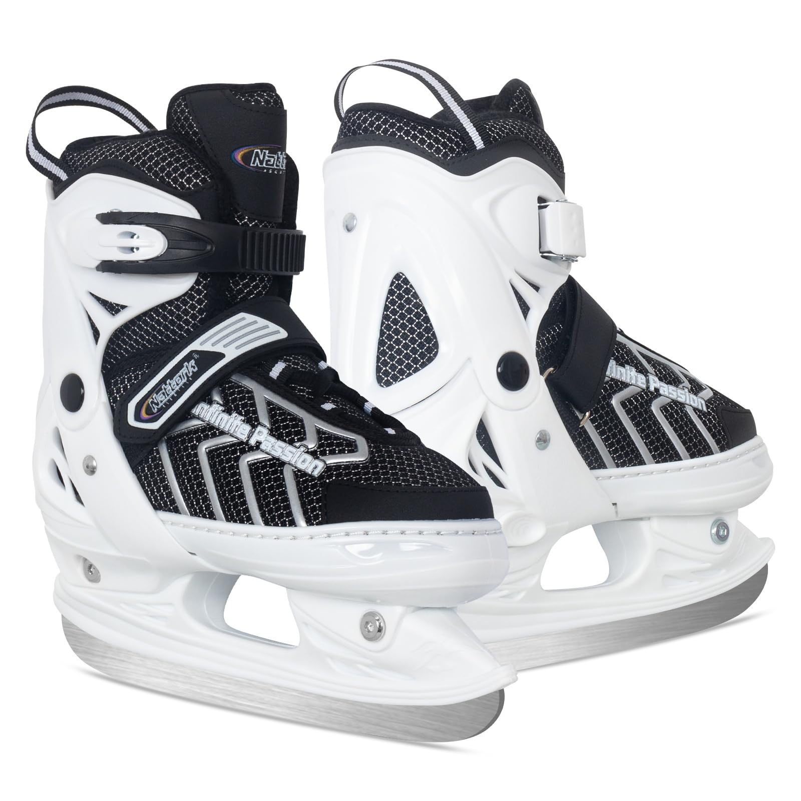 Nattork Adjustable Kids Ice Skate for Boys Girls Adult, Soft Padding and Reinforced Ankle Support Ice Hockey Skates（White, XL）