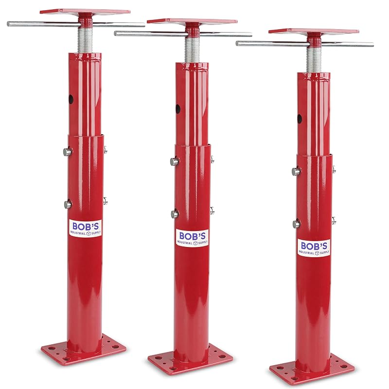Macaco de suporte para porão BISupply ajustável de 48,3 a 91,4 cm para vigas e pisos, aço, vermelho, kit com 3 peças
