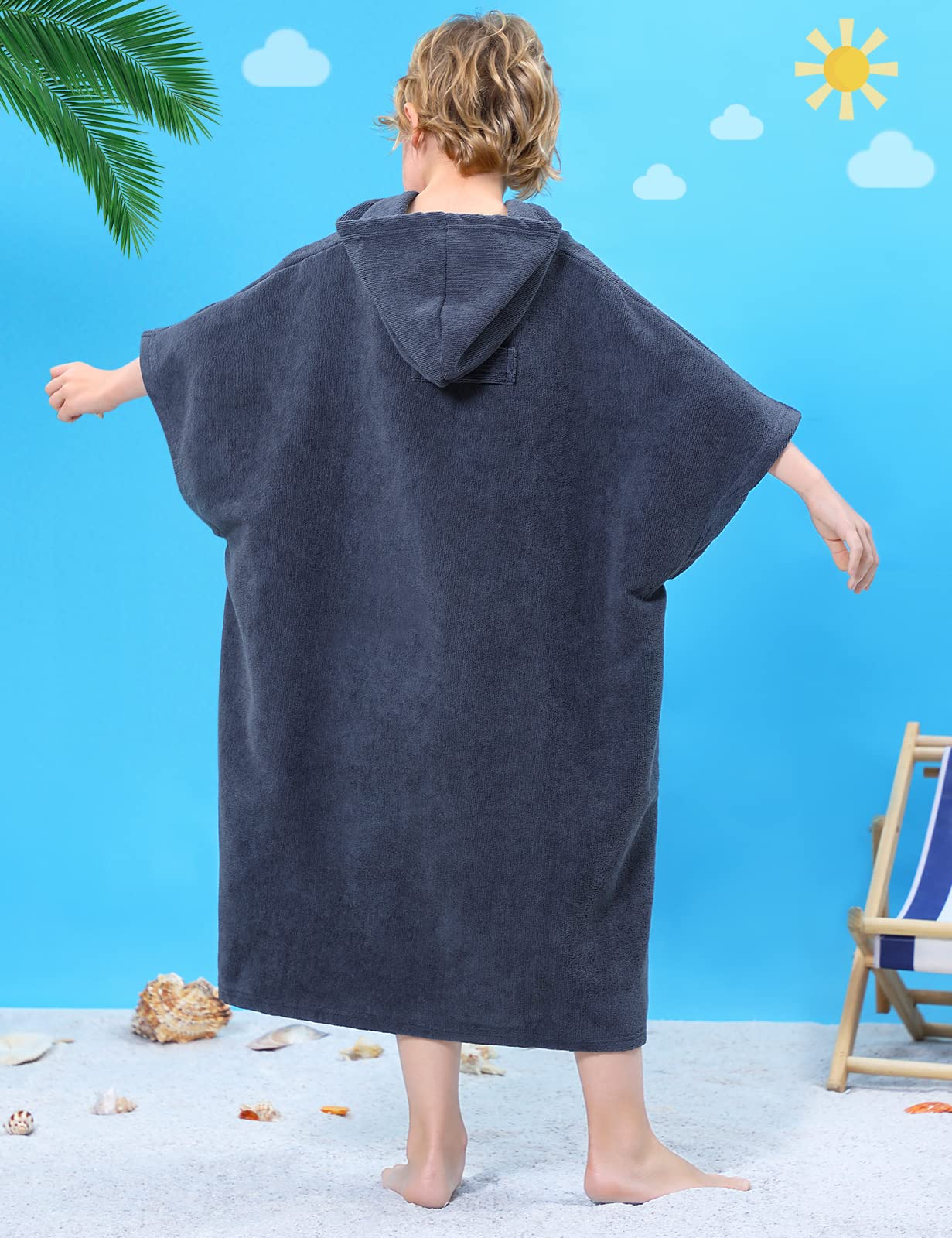TOMEEK Poncho Toalla Infantil con Capucha Toalla de Playa con Dos Bolsillos Poncho de Surf para Niños con Capucha de Secado Rápido