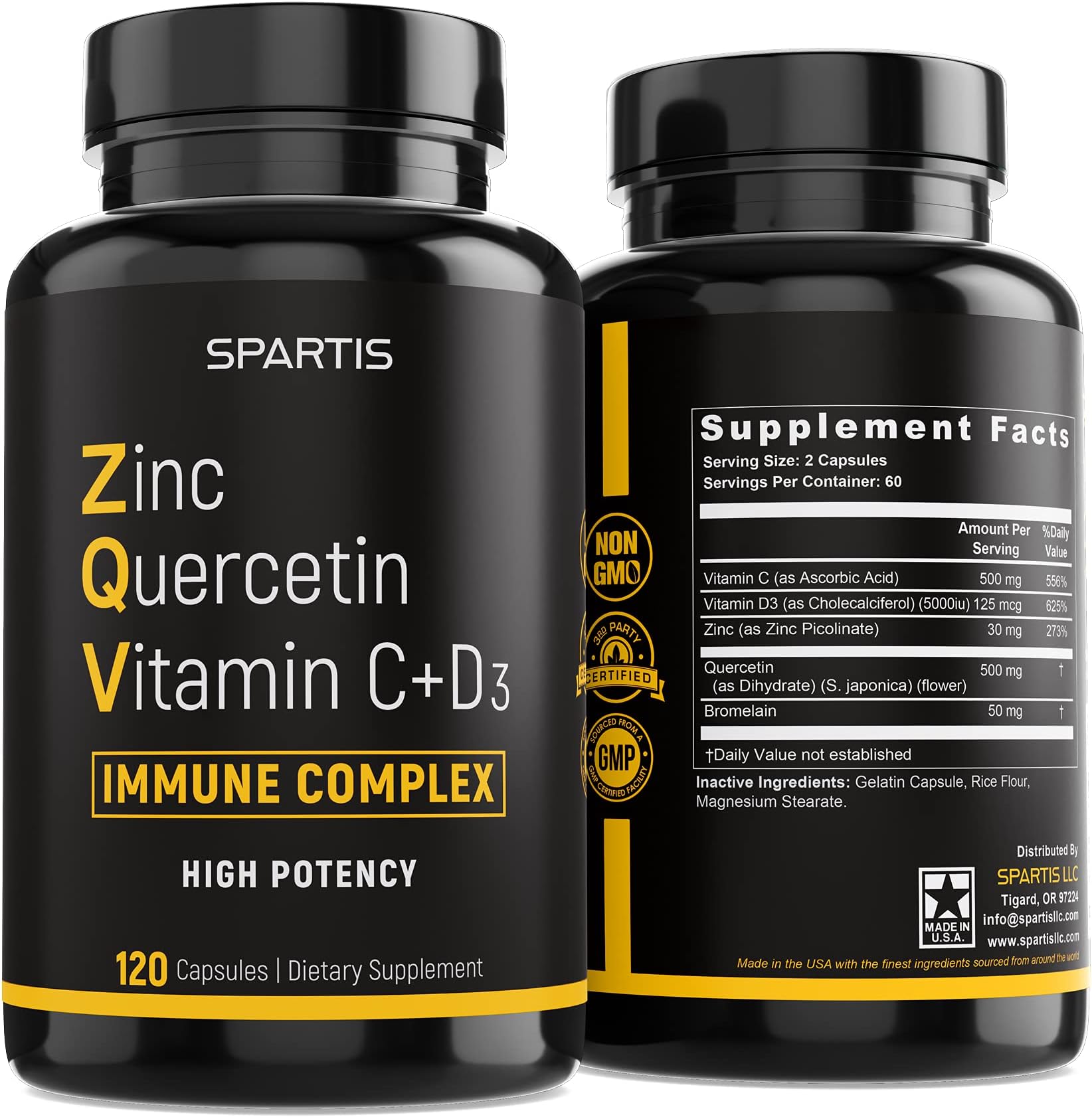 Zinc Quercetin 500mg with Vitamin C Vitamin D3 Bromelain